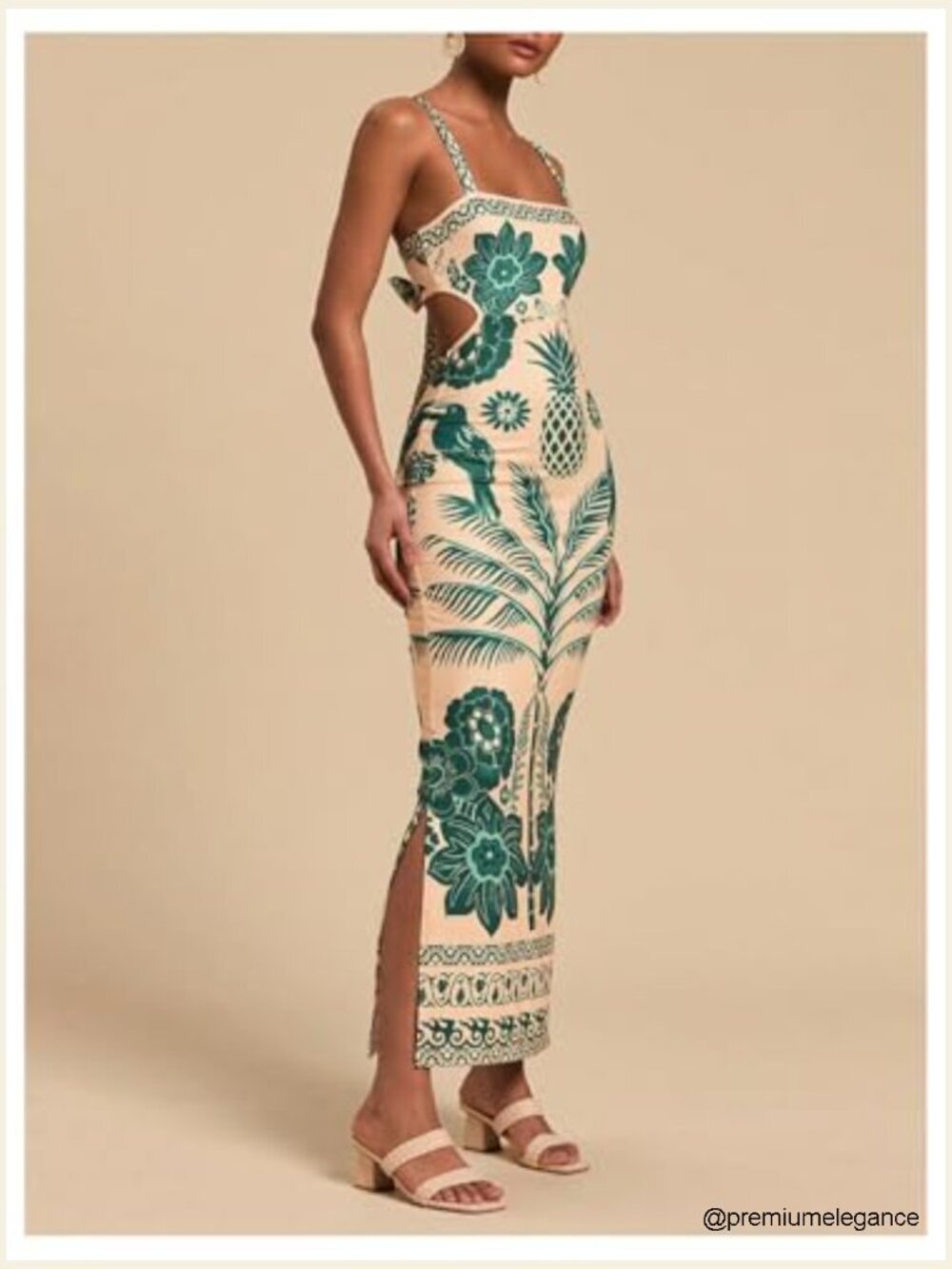 Sleeveless Maxi Dress with Tropical Print, Tie Back, and Side Split - Picture 2 of 7